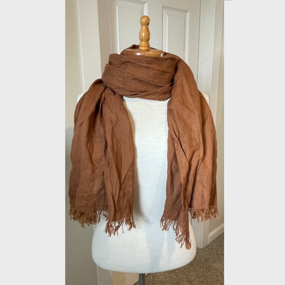 Fog Linen Work Light Brown/Tan 100% Linen Scarf